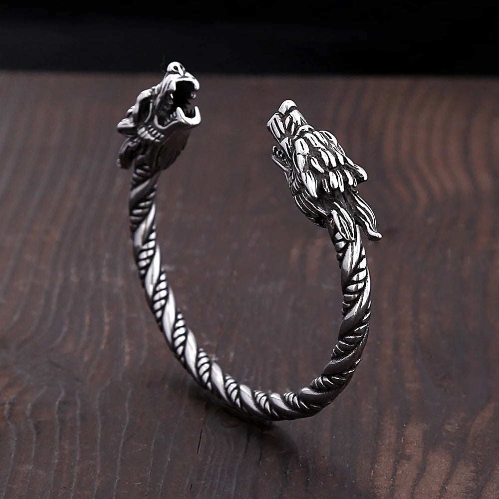 Classic Vintage Vikings Dragon Head Bracelet For Men Women Stainless Steel Punk Fashion Wristband Cuff Bangles Animal Jewelry