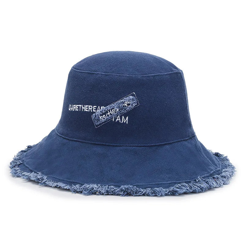 Men's Raw Fringed Bucket Hat Bob Summer Kpop Cloth Label Panama Hat for Women Hip Hop Caps Outdoor Sun Fishing Fisherman Hat