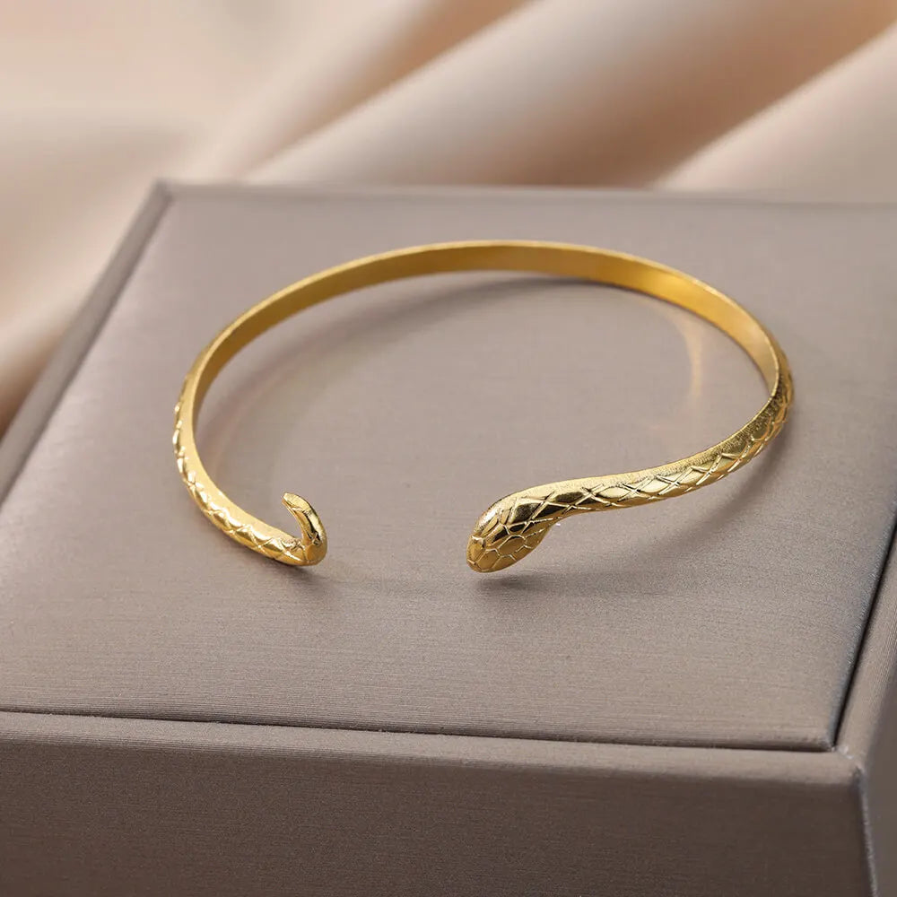 Vintage Snake Bangle Bracelet For Women Stainless Steel Snake Opening Bangle Animal Aesthetic Fashion Jewelry pulseras mujer