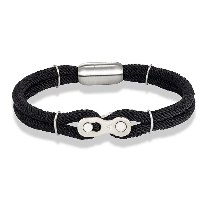 MKENDN Locomotive Men Punk Rock Bicycle Chain Bracelet Wristband Fashion Nautical Rope Bracelets Stainless Steel Magnet Buckle