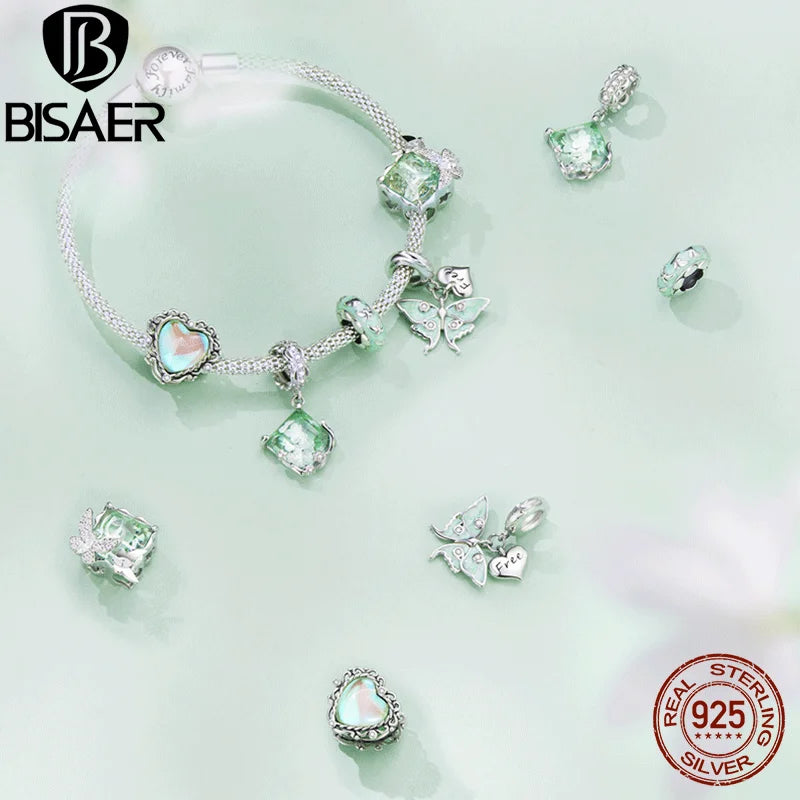 BISAER 100% 925 Sterling Silver Bee Daisy Charm Bead Butterfly Flower Safety Chain Fit Women DIY Bracelet Necklace Fine Jewelry