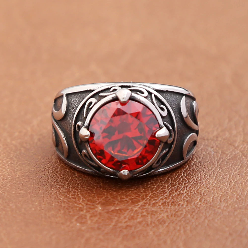 Anillos de piedra azul/rojo/negro vintage para hombres y mujeres, anillo tallado de acero inoxidable estilo punk rock, amuleto de moda, joyería, regalo al por mayor