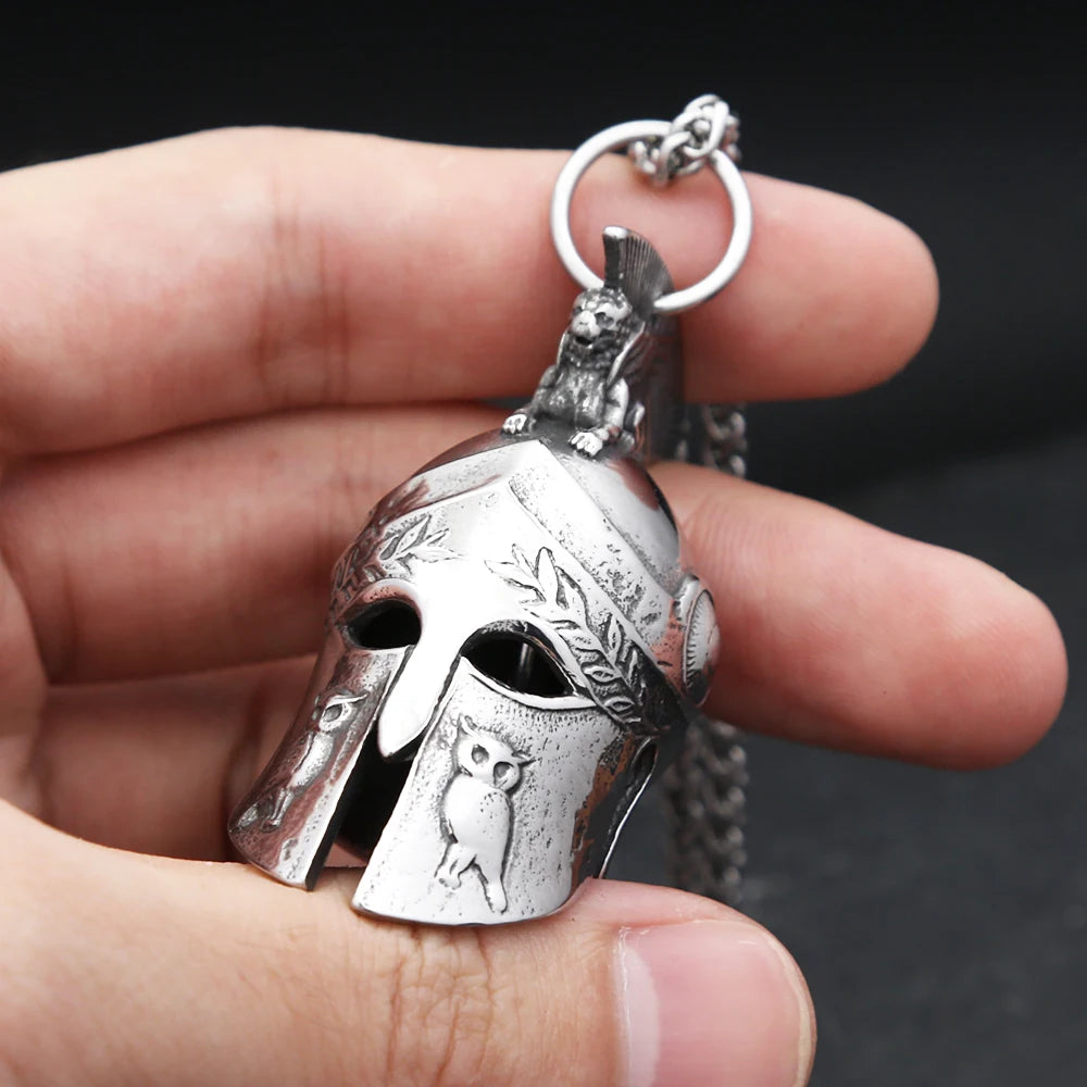 Classic Vintage Greek Spartan Helmet Pendant Necklace For Men Stainless Steel Warrior Mask Bell Necklaces Amulet Jewelry Gifts