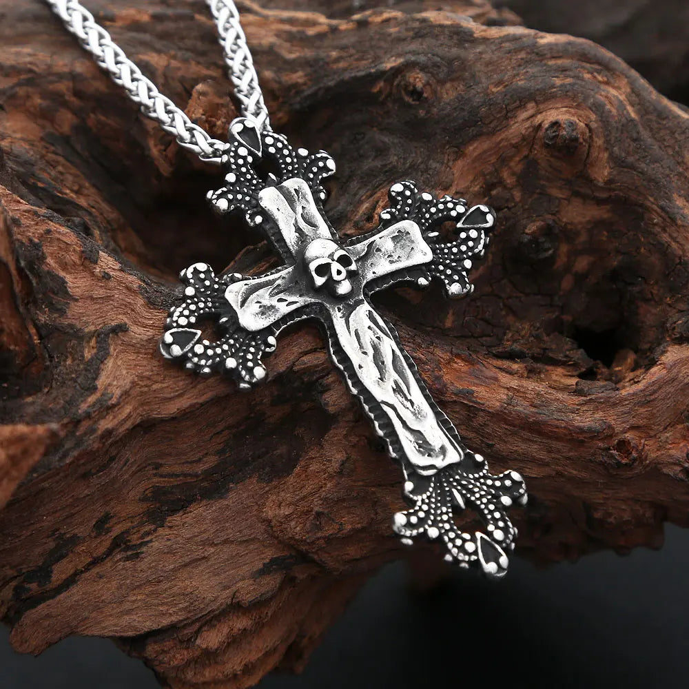 Gothic Punk Cross Skull Pendant Necklace 316L Stainless Steel Hip Hop Biker Cross Necklaces For Men Women Fashion Charm Jewelry