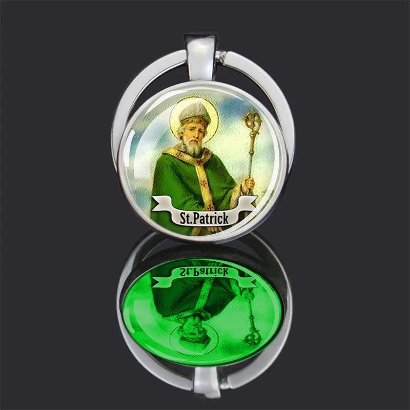 Porte-clés de la Saint-Patrick, cabochon en verre double face, porte-clés lumineux, trèfle, trèfle, Irlande, bijoux porte-bonheur, cadeau