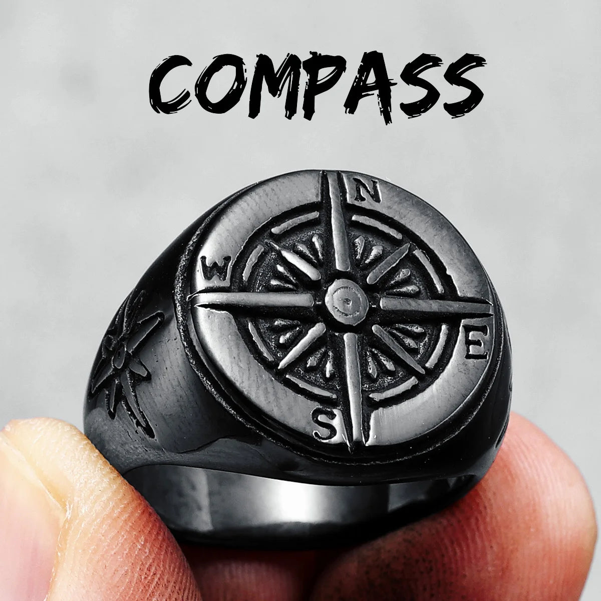 Compass Men Rings 316L Stainless Steel Navy Ocean Nautical Navigation Punk Rock Rap for Biker Male Boyfriend Jewelry Best Gift