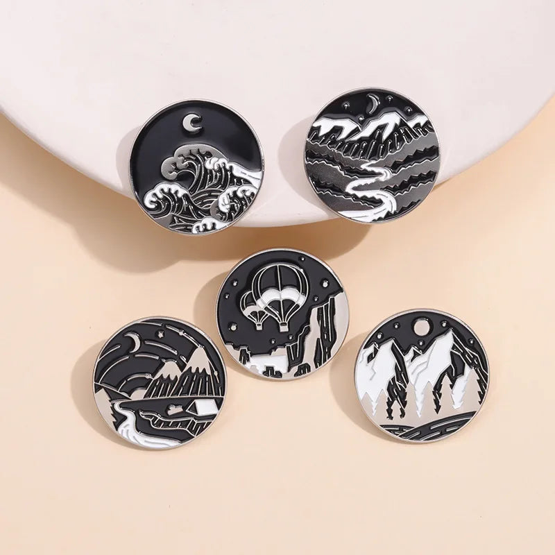 Outdoor Adventure Enamel Pin Wild Camping Hiking Mountain Starry Night Brooches Lapel Backpack Badge Jewelry Gifts For Friends