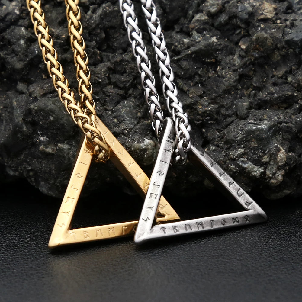 New Vintage Mobius Triangle Charm Pendant Necklaces For Men Women Stainless Steel Twisted Viking Runes Necklace Amulet Jewelry