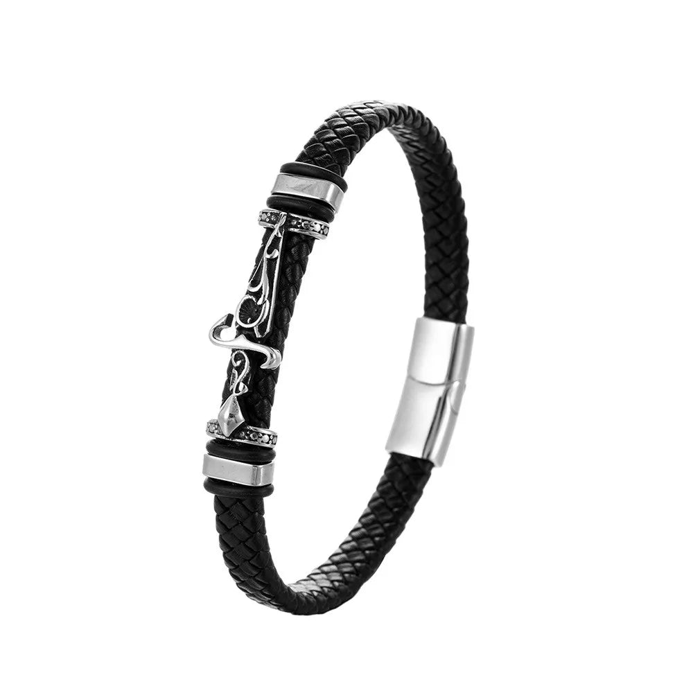 MKENDN Simple Style Men Retro Viking Knight's Sword Bracelet Charm Leather Rope Bracelet Male Norse Amulet Jewelry