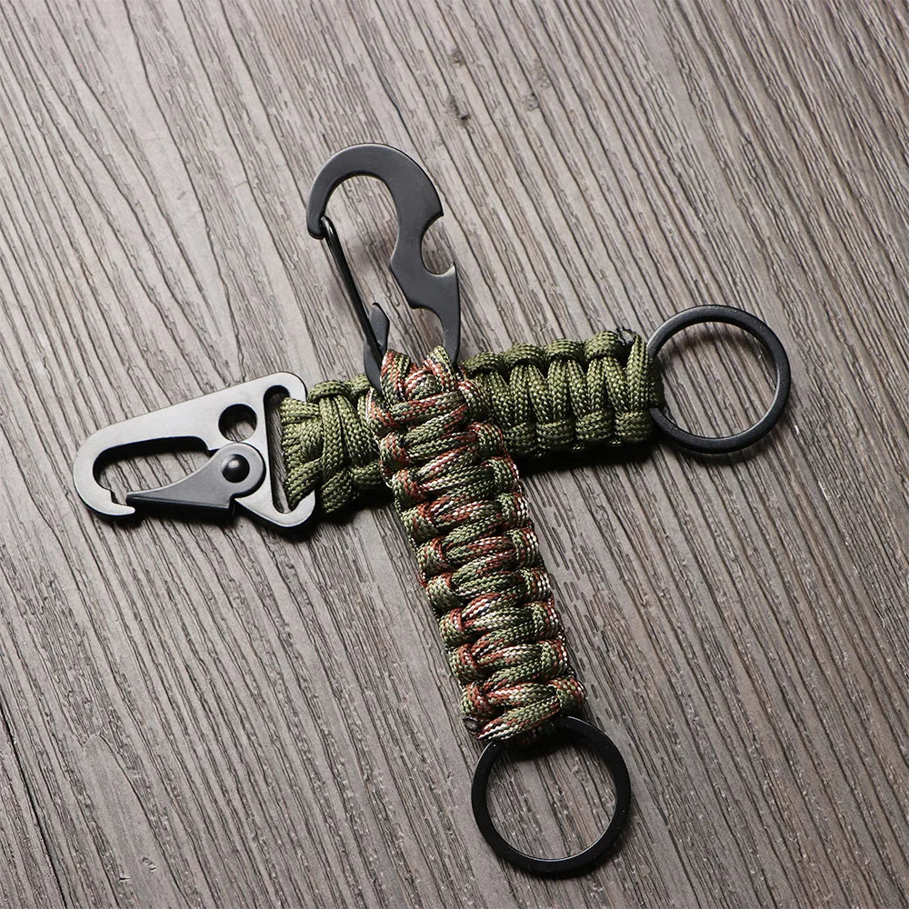 Outdoor Keychain Ring Camping Carabiner Military Paracord Cord Rope Camping Survival Kit Emergency Knot Bottle Opener Tools