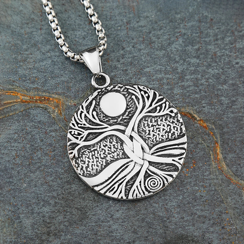 Nordic Vikings Tree of Life Pendant Necklace For Men Women Stainless Steel Odin Viking Amulet Necklaces Fashion Charm Jewelry