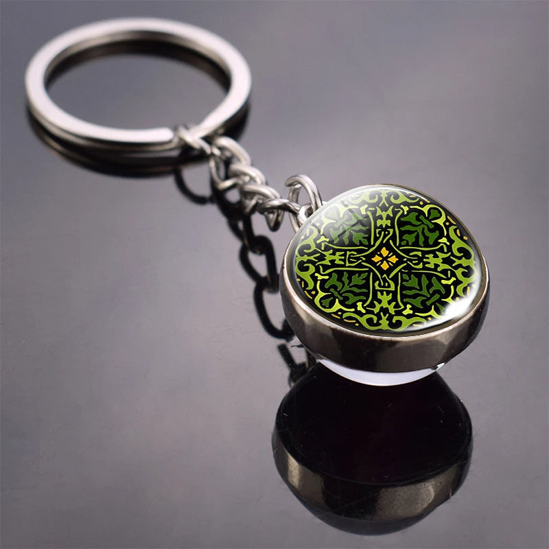 Natural Four-leaf Clover Glass Ball Keychain Daisy Metal Keyring Lucky Fashion Accessories for Women St. Patrick Day Jewelry