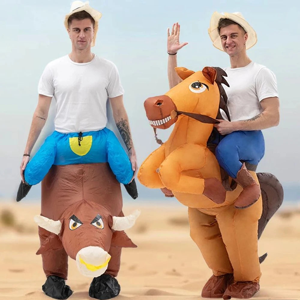 Disfraz inflable de montar a caballo y toro, divertido traje de vaquero y matador español para fiesta de Halloween y cosplay