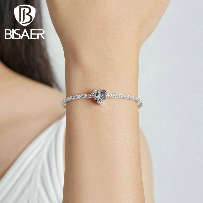 BISAER 925 Sterling Silver Heat Love Family Charm Mère Maman Papa Sœur Ami Pendentif Fit Femme Bracelet DIY Bijoux fins Cadeau