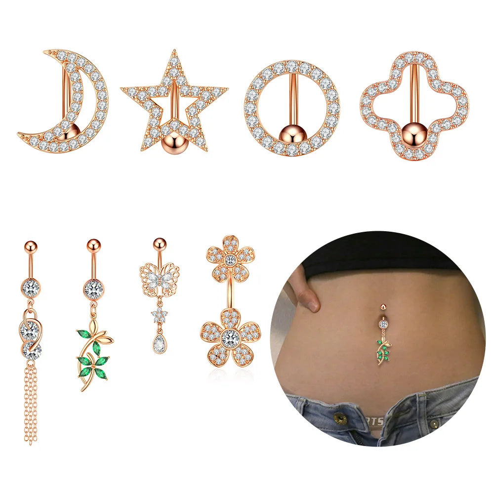 1PCS Fashion 316L Steel Belly Button Rings Dragonfly Flower Navel Piercing Ring Navel Button Body Belly Piercing Jewelry 2022