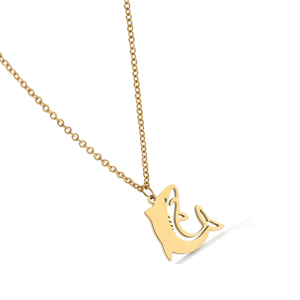 Gold Color Shark Pendant Necklace Hip Hop Punk Jewelry For Men Fashion Stainless Steel Neck Chain Party Accessories Gifts