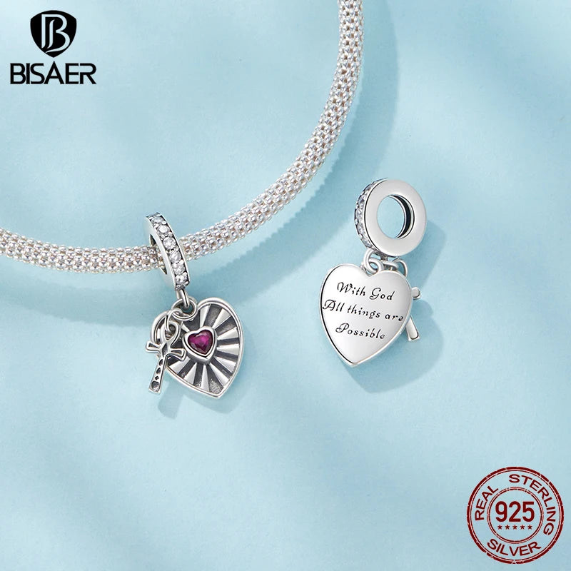 BISAER 925 Sterling Silver Little Prince&Rose Charm Bead Bellflower Princess Heart Cross Shell Pendant Fit DIY Bracelet Jewelry