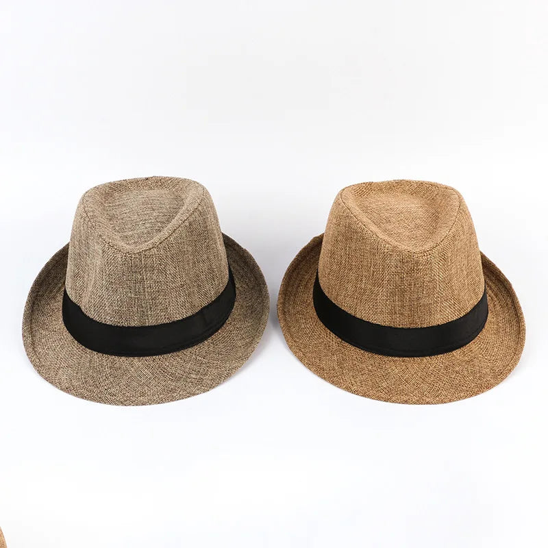 Men's Fedora Jazz Cotton Linen Solid Color Hat Summer Retro Bowler Hats Unisex Outdoor Chapeau  Bowler Hats Beach Trave Cap