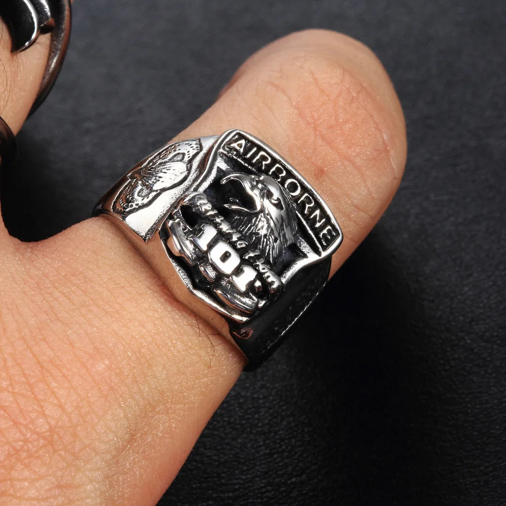 Megin D Stainless Steel Titanium US Army Air Force 101 Eagle Totem Vintage Retro Hip Hop Rings for Men Women Gift Fashion Jewel