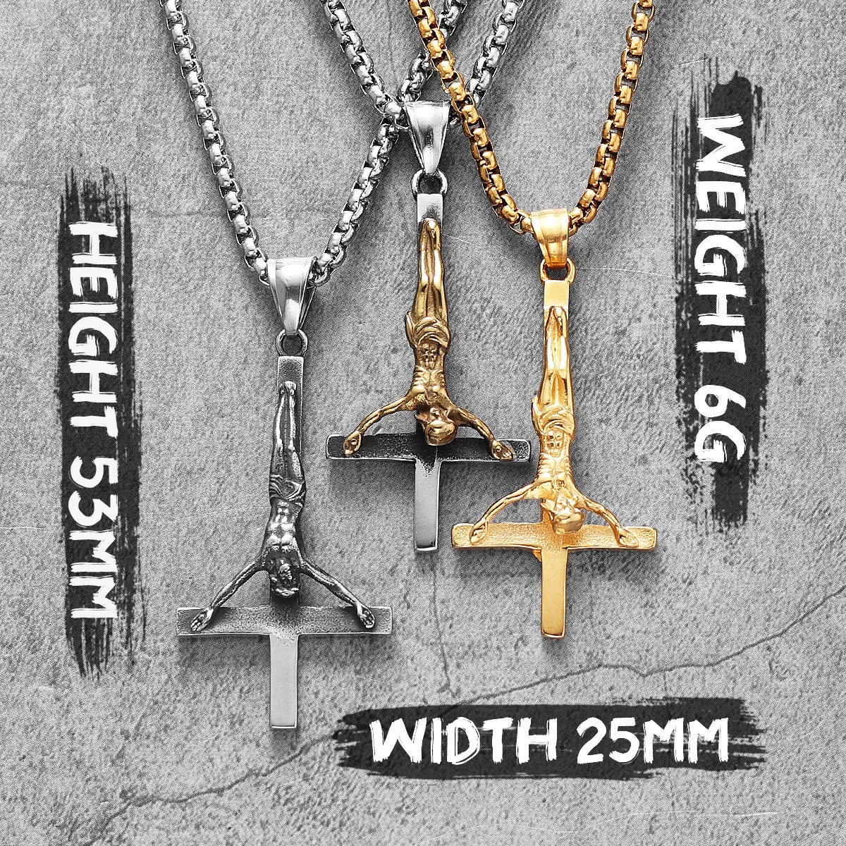 Jesus Cross Necklace INRI 316L Stainless Steel Men Retro Pendant Golden Color Chain Religion Rap Belief for Friend Jewelry Gift