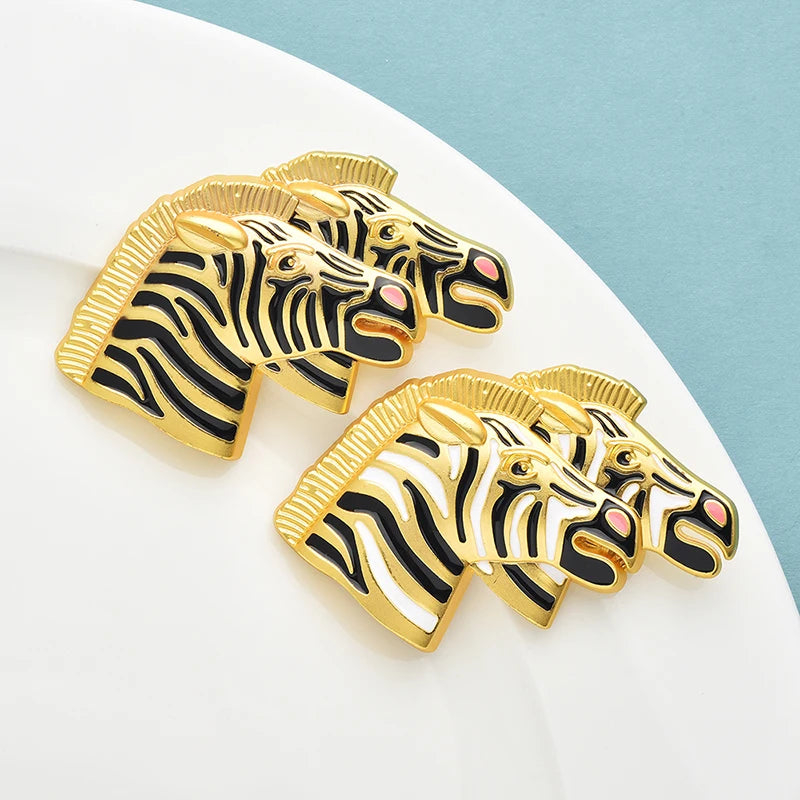 Wuli&baby Retro Two Zebra Brooches For Women Charming Enamel 2-color Animal Party Casual Brooch Pins Gifts