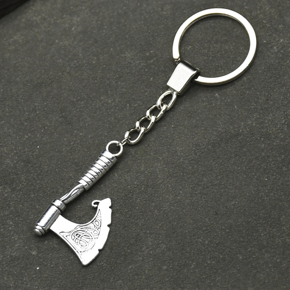 Viking Axe Pendant Key Chain for Men Runes Celtics Knot Vintage Key Rings Keychain Slavic Amulet Alloy Jewelry Gifts