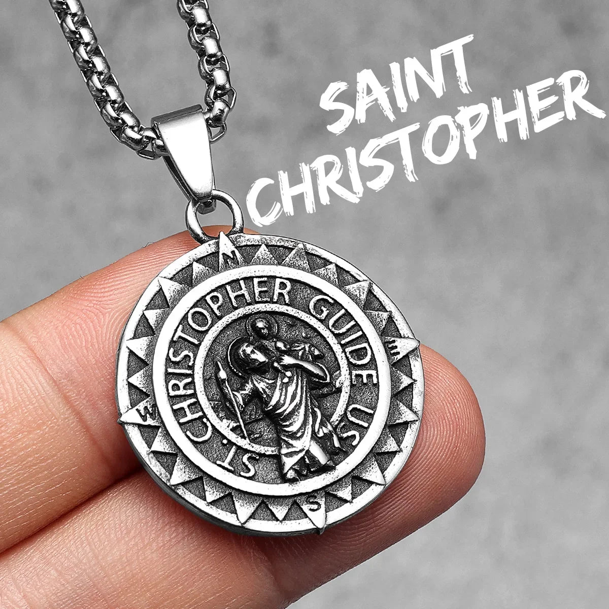 St Christopher Pendant 316L Stainless Steel Amulet Necklace Men Chain Rock Party Vintage for Biker Male Jewelry Gift Wholesale