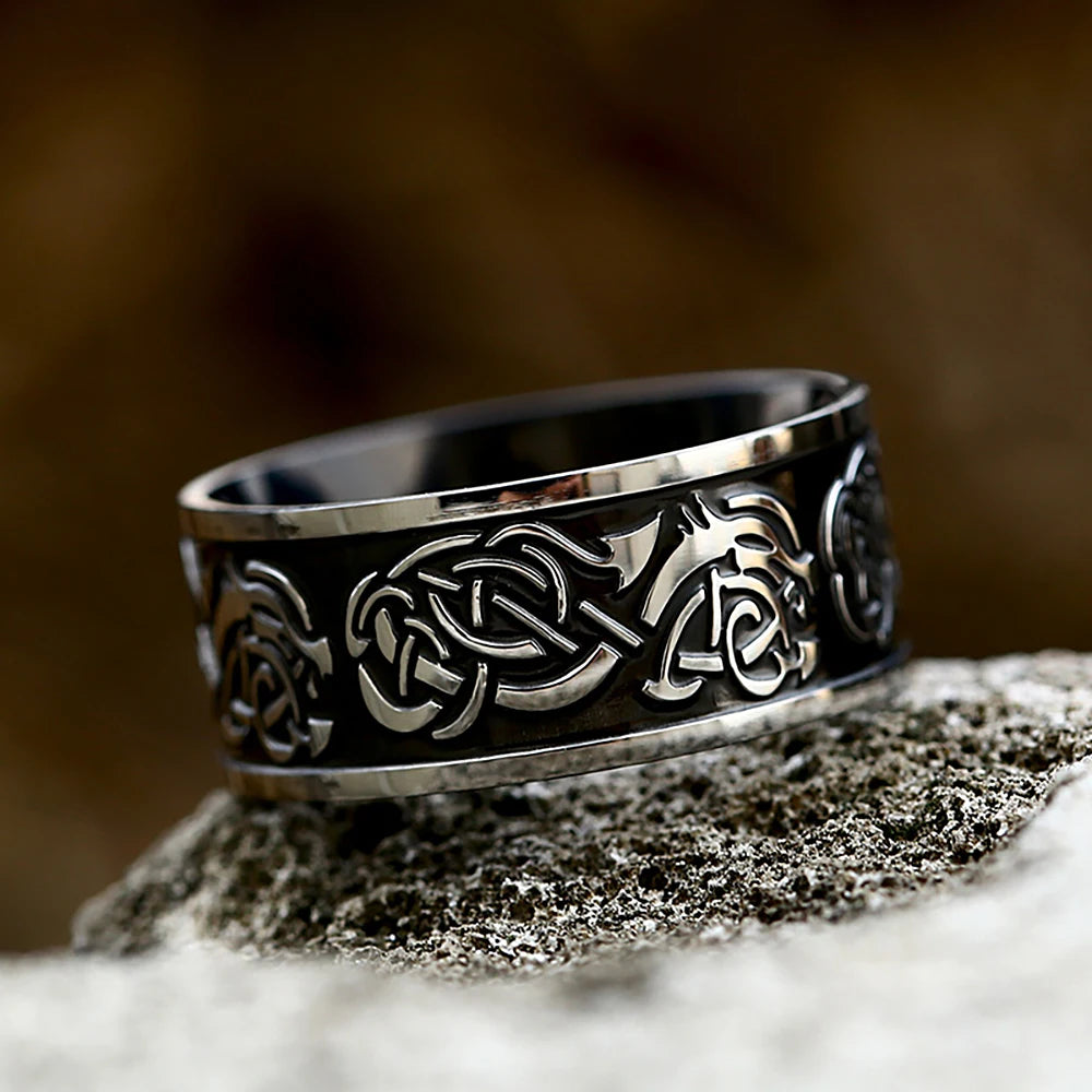 Vintage Simple Viking Celtic Knot Rings For Men Women Fashion Dragon Pattern Ring Stainless Steel Amulet Jewelry Gifts Wholesale