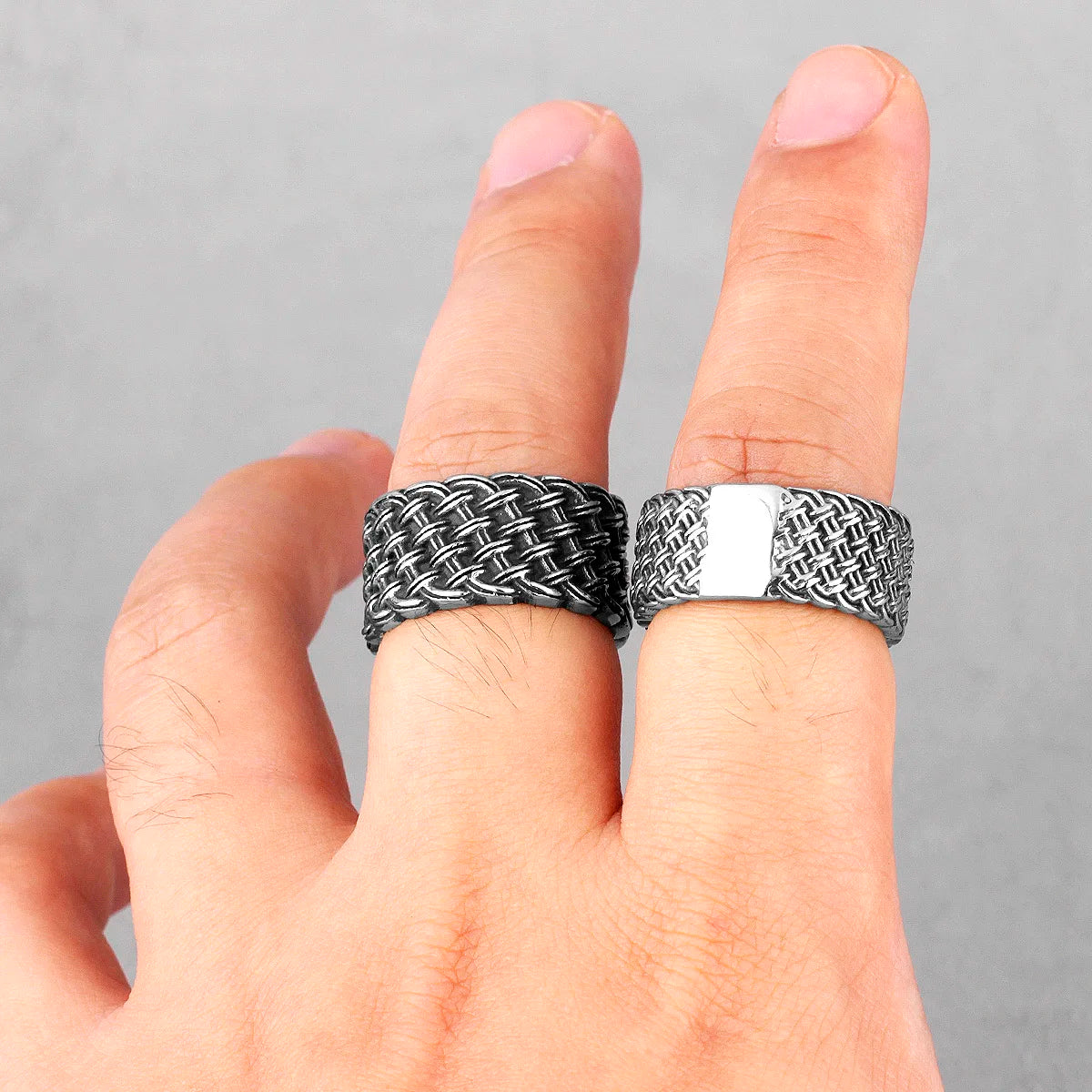 Grid Weave Ring 316L Stainless Steel Retro Industrial Style Mens Texture Rings Simple for Male Boyfriend Biker Jewelry Best Gift