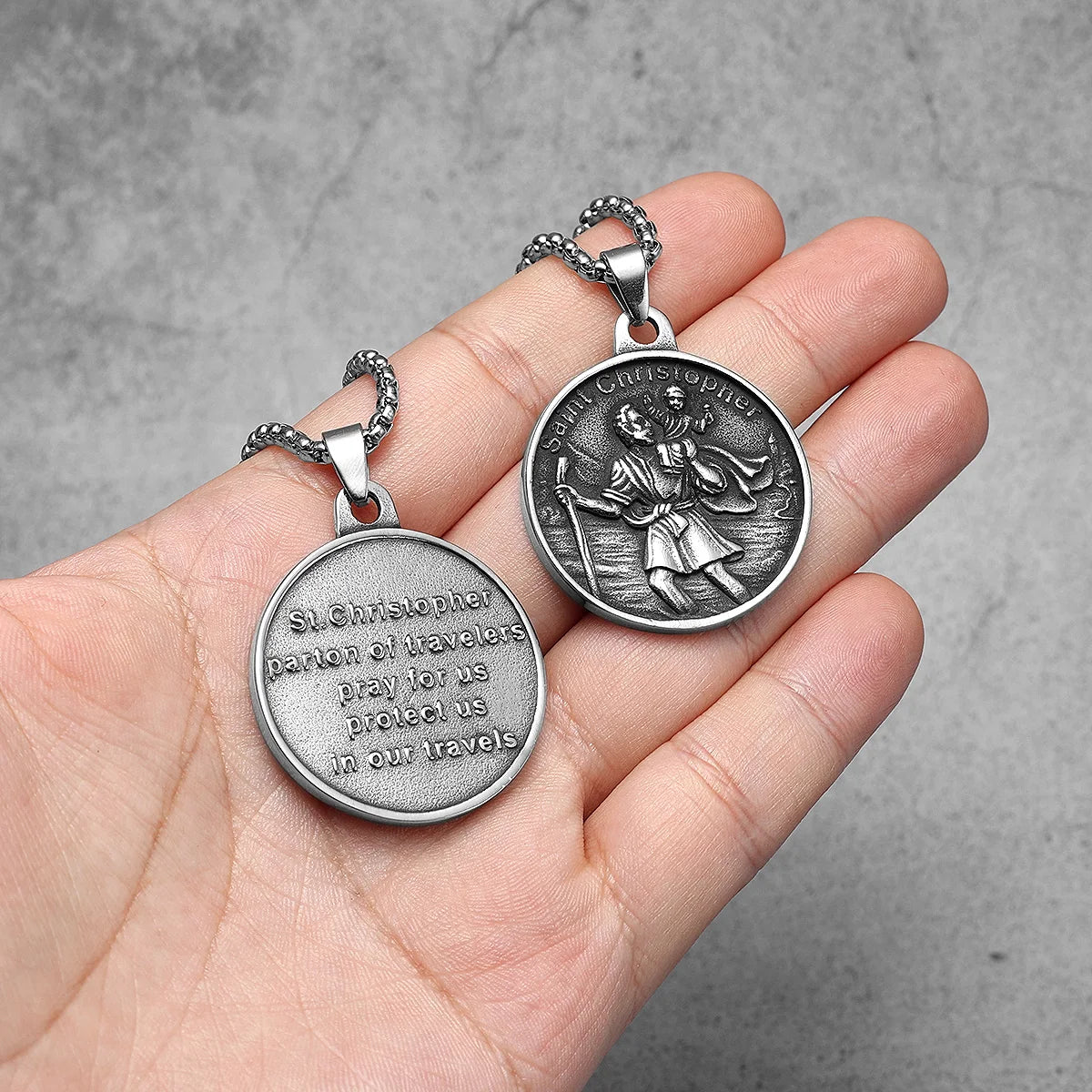 St Christopher Halskette Anhänger 316L Edelstahl Amulett Männer Kette Rock Party Retro für Biker Männlichen Schmuck Geschenk Dropshipping