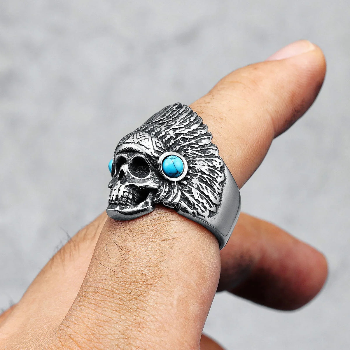 Chief Skull Rings Men Rings 316L Stainless Steel Tribe Amulet Ring Rock Party for Biker Rider Male Boyfriend Jewelry Best Gift