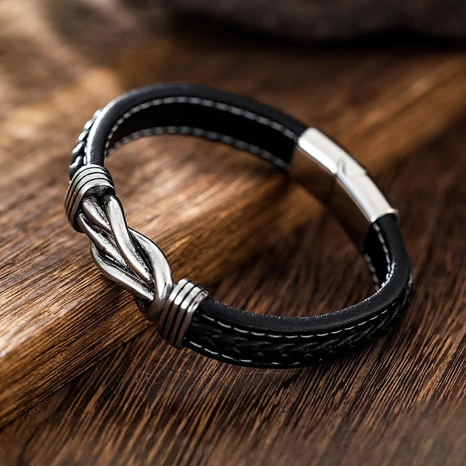 Fashion Simple Leather Braided Bracelet Punk Hip Hop Stainless Steel Twisted Bracelets For Men Women Party Jewelry Dropshipping