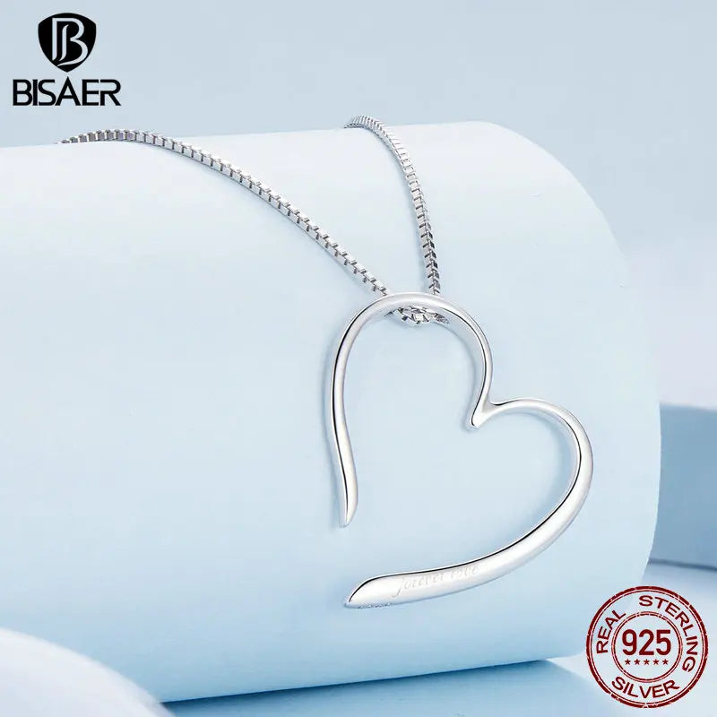 BISAER 925 Sterling Silver Magic Heart Necklace Pendant Adjustable Chain Plated Platinum for Woman Party Fine Jewelry EFN341