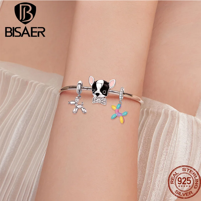 BISAER - Colgante de plata de ley 925 con forma de perro salchicha, diseño de animal doméstico, chapado en platino, apto para pulseras de mujer, joyería fina