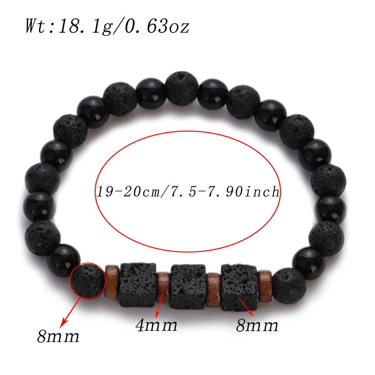 MKENDN Square Volcanic Stone Bracelet for Men Women Natural Lava Black Onyx 8mm Beads Bracelets Yoga Jewelry Gift