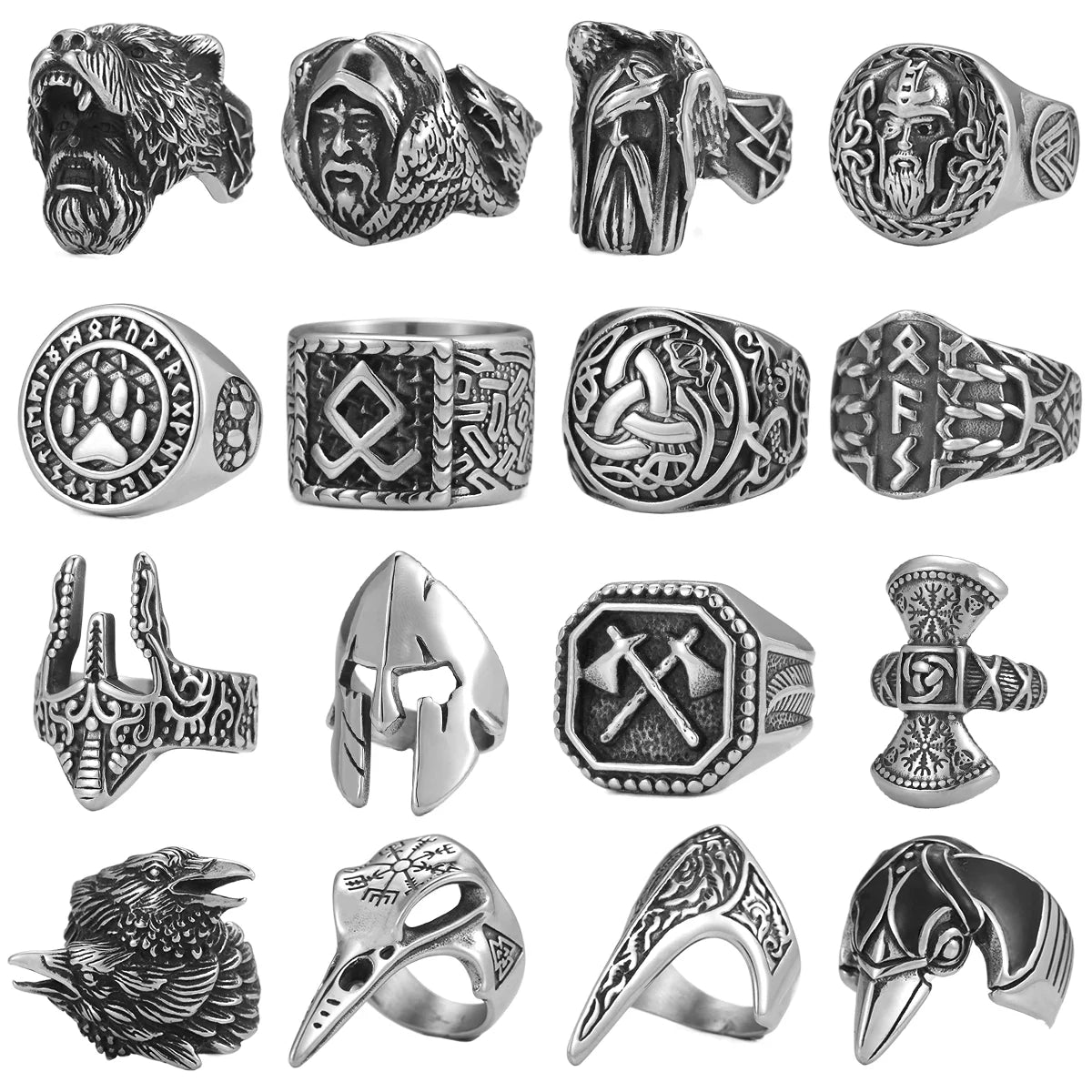 Anillo de cuervo vikingo de acero inoxidable vintage para hombre, amuleto de moda nórdica, colgante de joyería vikinga de varios estilos para adolescentes, accesorio de regalo