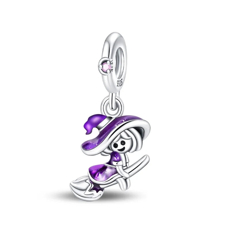 New 925 Sterling Silver Skeleton Clown Witch Halloween Series Pendant Fit Original Pandor Bracelet Snake Chain Beaded Women Gift