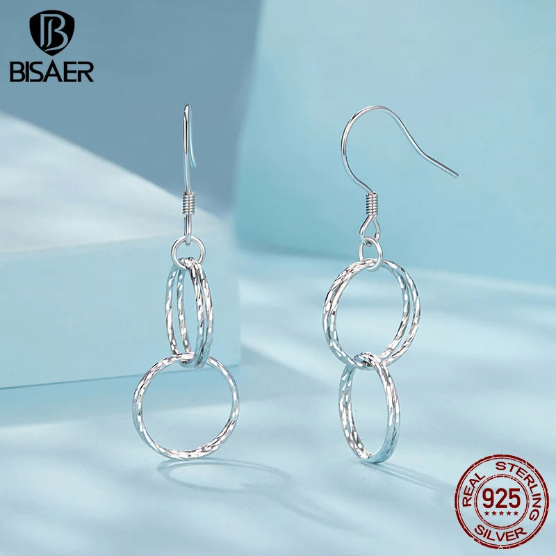 BISAER Real 925 Sterling Silver Dancing Sparkling Stud Earrings Minimalist Stud Ear For Women Party Original Fine Jewelry Gift