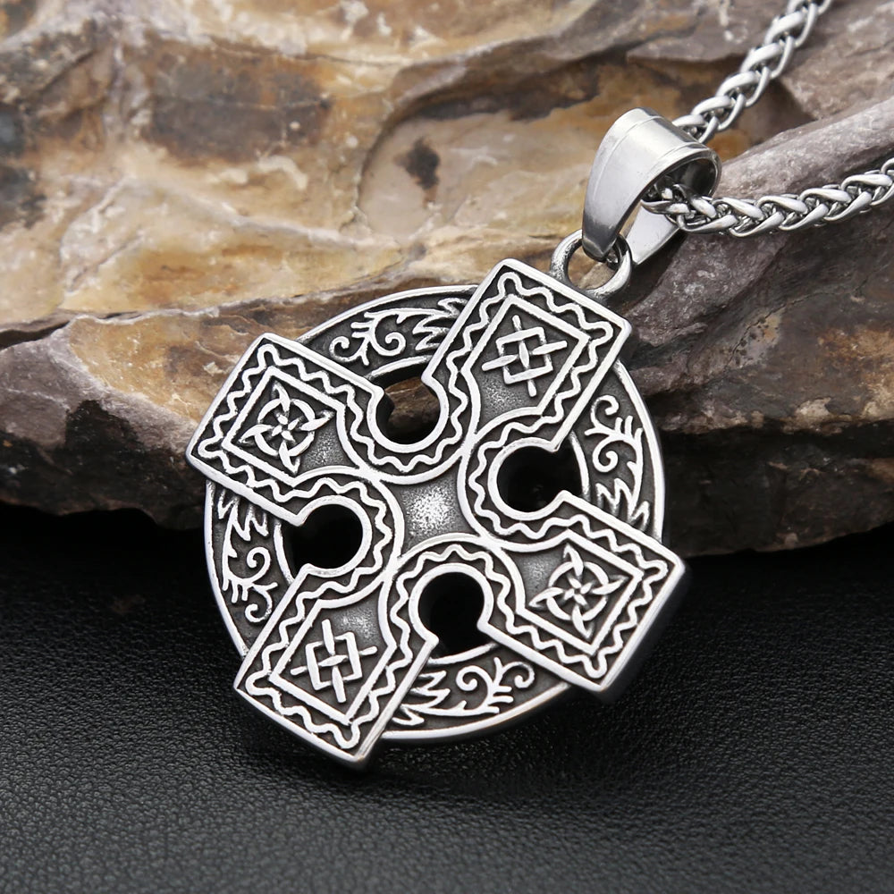 Vintage Nordic Stainless Steel Vikings Celtic Knot Pendant Necklace For Men Women Fashion Cross Irish Necklaces Amulet Jewelry