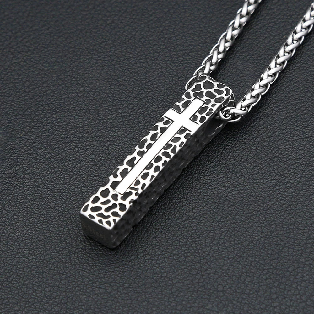 New Stainless Steel Rectangle Cross Pattern Pendant Necklaces For Men Women Fashion Simple Religions Amulet Jewelry Wholesale