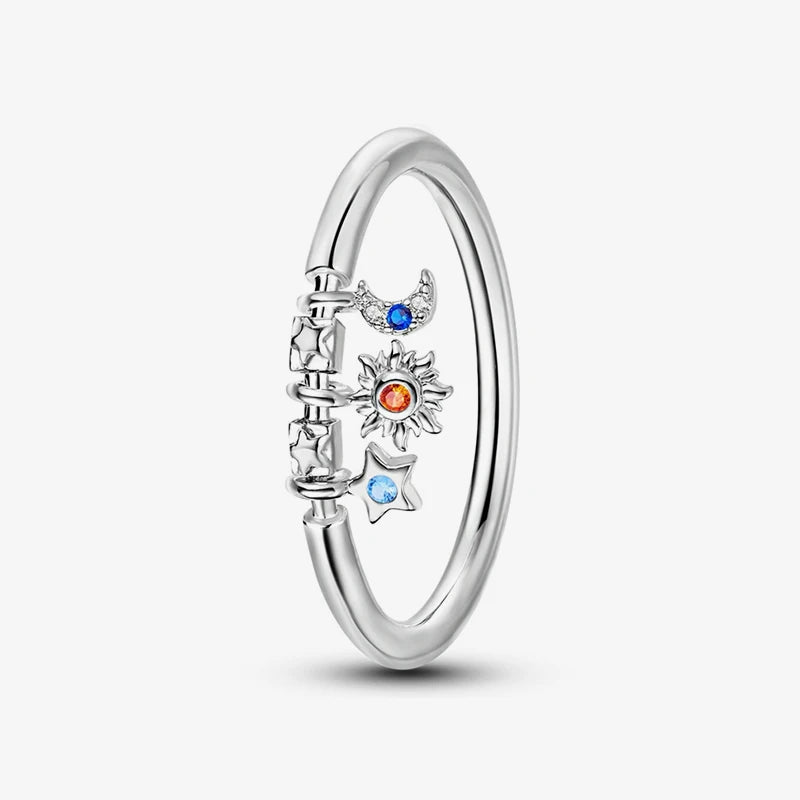 MINISO 2024 New in Day & Night Ring Set Women Luxury DIY Jewelry Gift 925 Sterling Silver Celestial Sun & Moon Ring Set Hot Sale