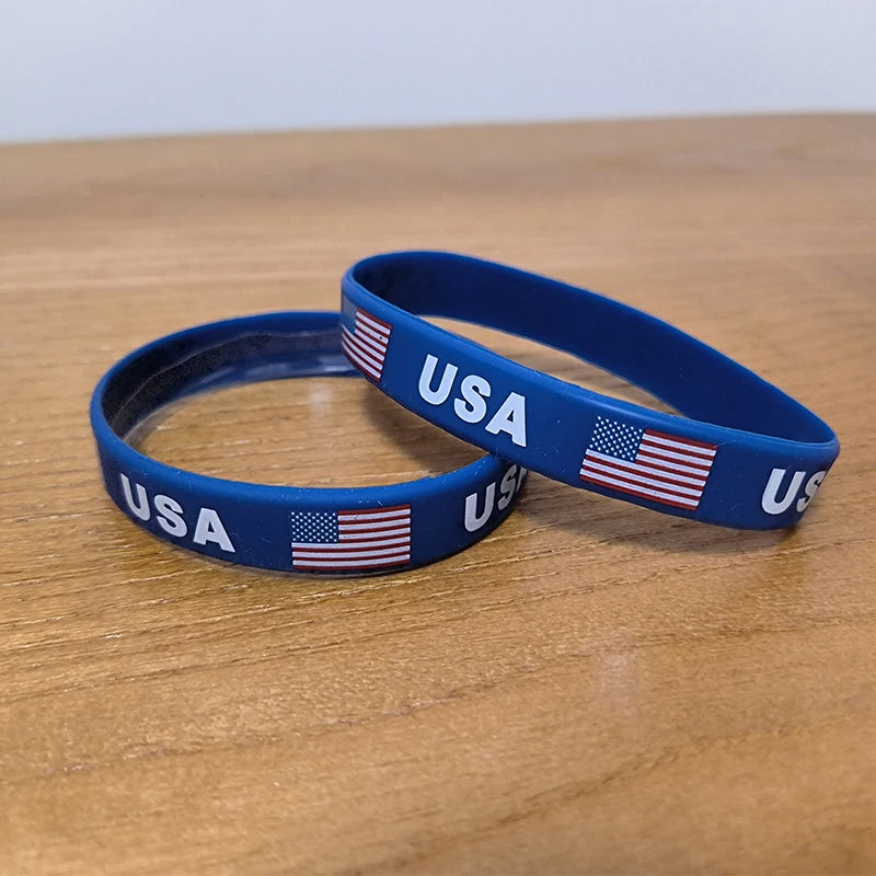 2pcs USA National Flag Silicone Wristbands Bracelets