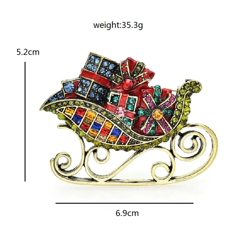 Wuli&baby Taking Gifts Sleigh Brooches For Women Men Big Vintage Rhinestone Christmas New Year Brooch Pin Gifts