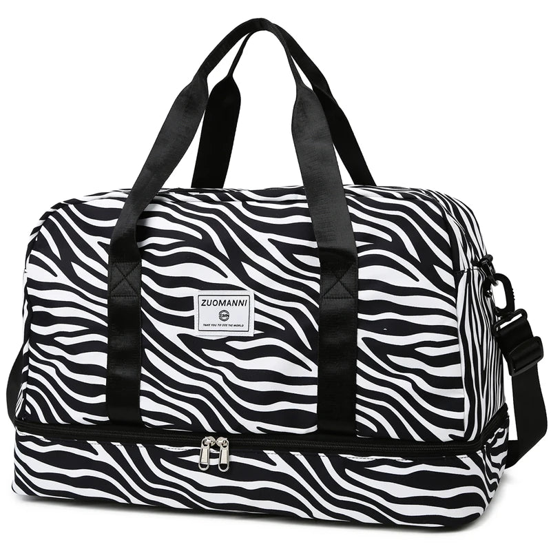 Spacious & Durable Women's Carry-On Travel Bag with Animal Print Nylon Large Capacity Sports Gym Bag  Weekend Overnight Bag