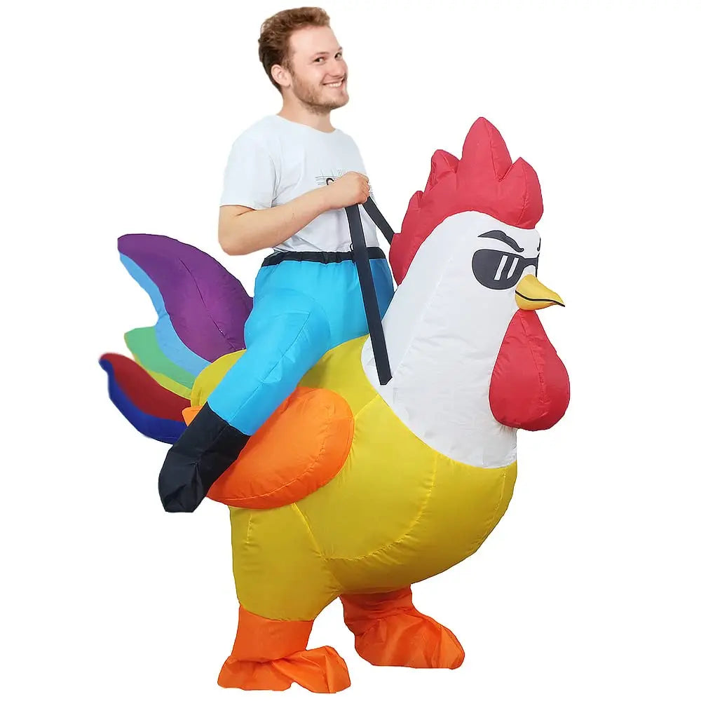 Inflatable Rooster Costume for Adult Kids Fancy Blow Up Suit for Halloween Cosplay Party Funny Costumes Carnival Mascot Dress Up