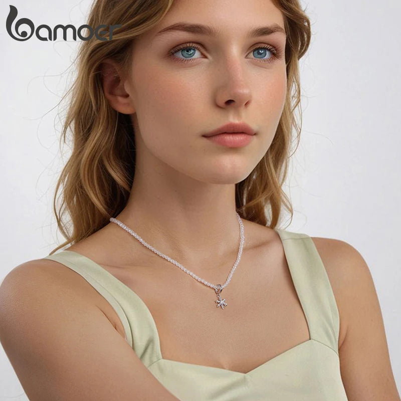 BAMOER Collier avec pendentif flocon de neige en argent sterling 925 véritable pour femme, joli collier de fleurs de glace, bijou de Noël