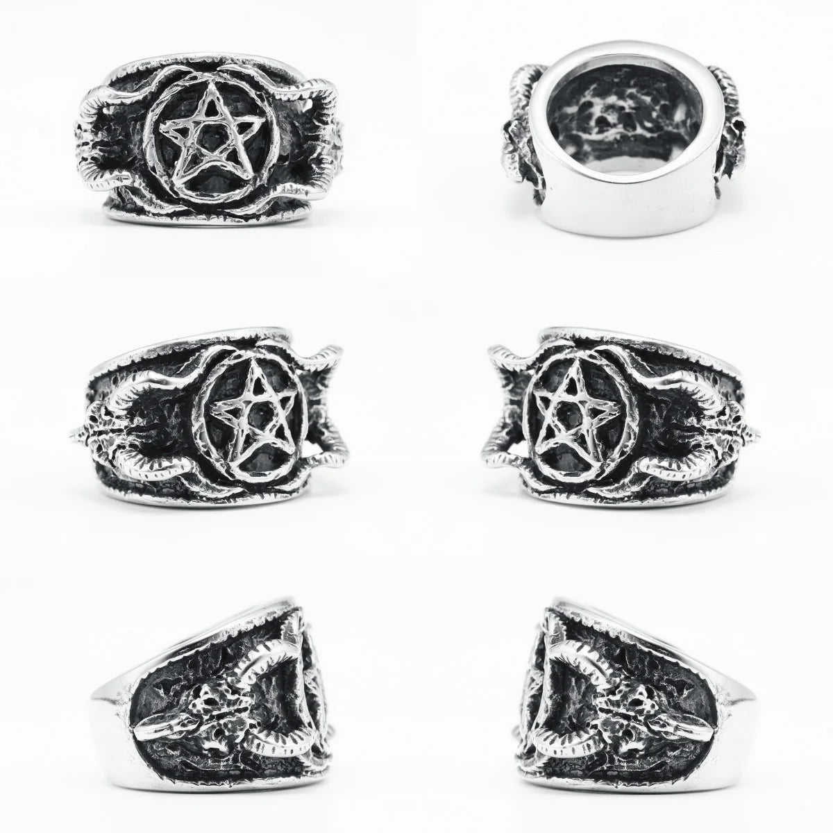 Satan Pentagramme Hommes Anneaux En Acier Inoxydable 316L Punk Enfer Rock Démon Rap Fête pour Motard Ami Masculin Bijoux Meilleur Cadeau En Gros