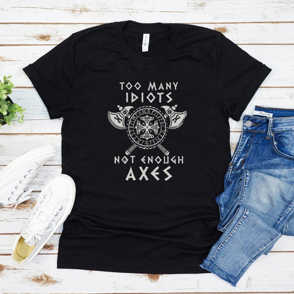 T-Shirt „Too Many Idiots Not Enough Axes“ von Vikings, Norwegen, nordische Mythologie, Wikinger-Shirt, Unisex, Grafik-T-Shirts, kurzärmelig