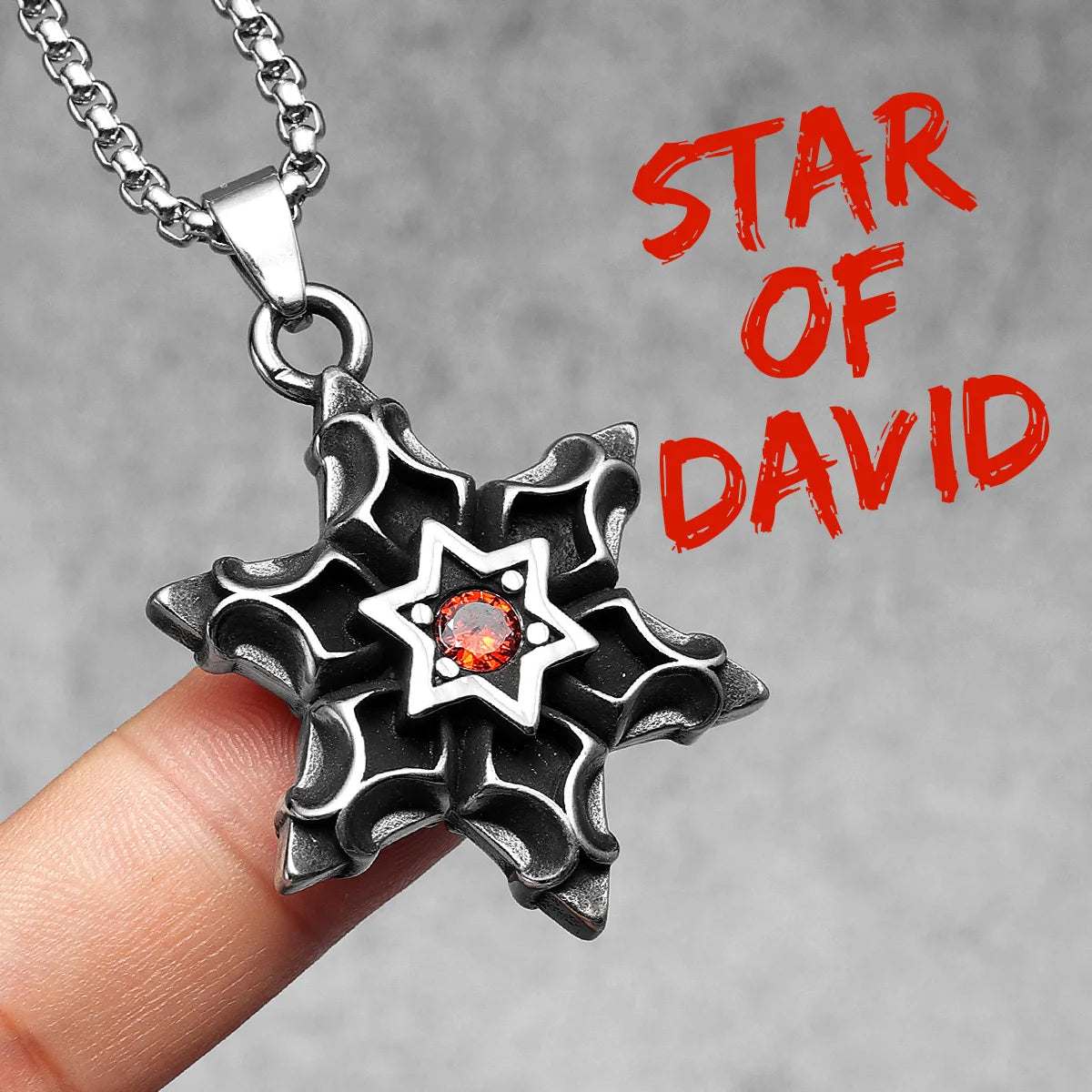 Six-pointed Star of David Pendants Gem Necklaces 316L Stainless Steel Men Chain Hip Hop Rock for Male Jewelry Gift Dropshipping