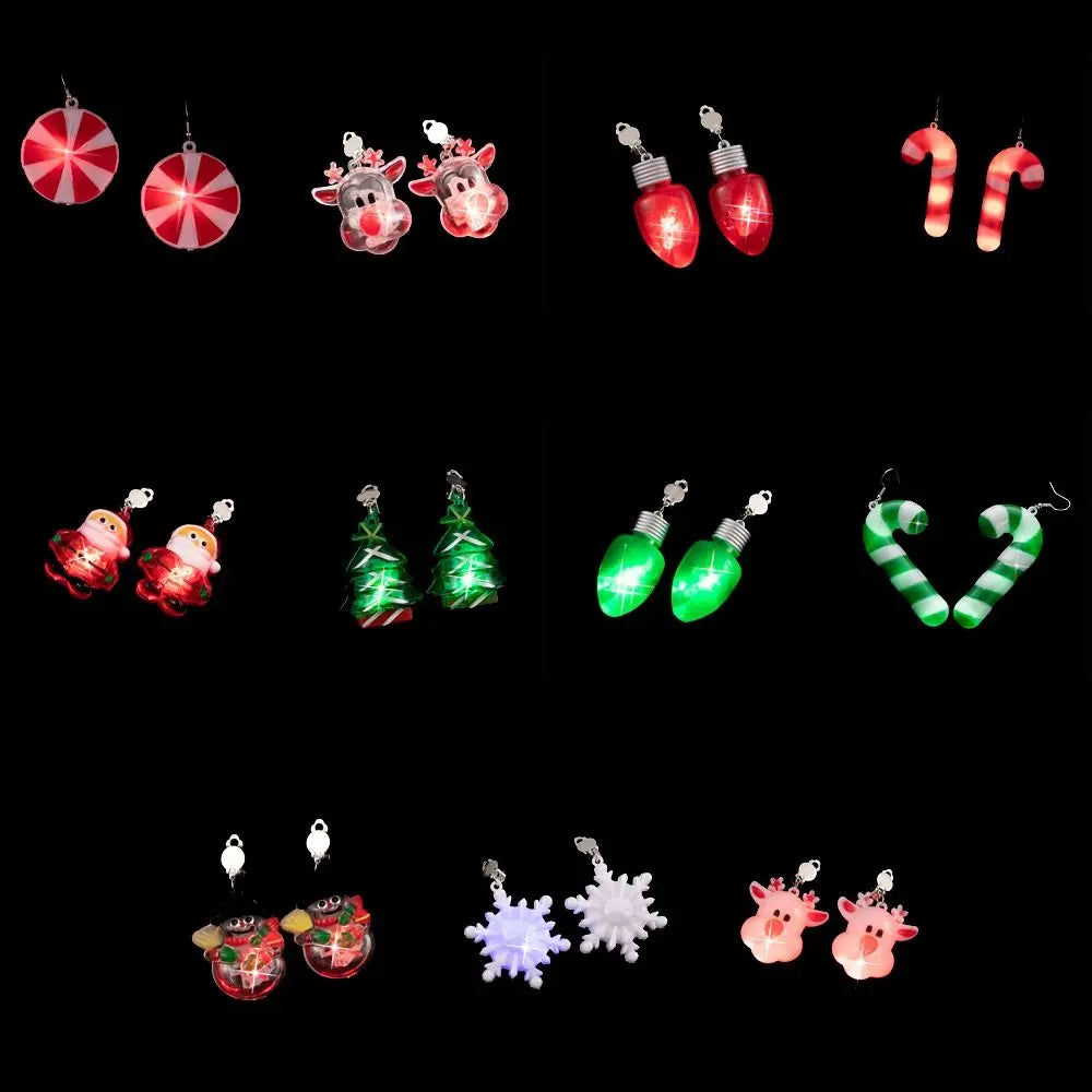 Boucles d'oreilles électriques Joyeux Noël Père Noël Arbre de Noël Clips d'oreilles pendantes Bijoux brillants Boucles d'oreilles pendantes LED Filles